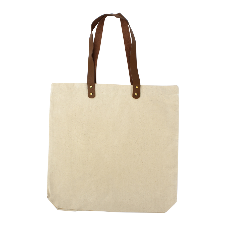 BOLSA DE COMPRAS 10 OZ CANVAS ASAS CUERO, TAMAÑO 44 X 44 X 8 CM